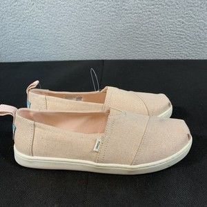 Toms Shoes Youth 3.5 Alpargata Peony Subtle Metallic Canvas Pink Slip On NEW